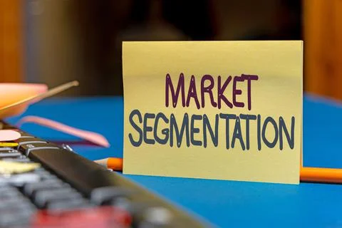 Text caption presenting Market Segmentation. Word for dividing a market of Stock Photos