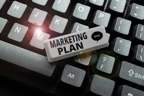 Text caption presenting Marketing Plan. Business concept overall business Stock-Fotos