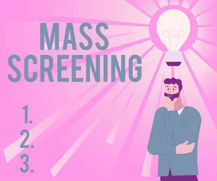 Text caption presenting Mass Screening. Conceptual photo health evaluation Stock Illustration