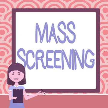Text caption presenting Mass Screening. Conceptual photo health evaluation Stock Illustration