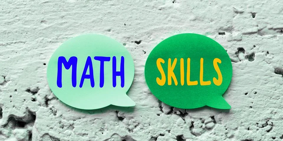 Text caption presenting Math Skills. Word for starting to learn how to count Stock Photos