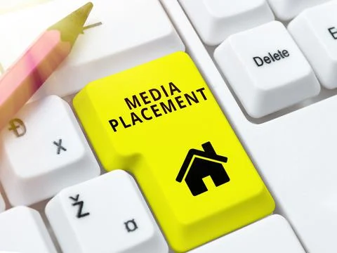Text caption presenting Media Placement. Conceptual photo inserting a digital ad Foto stock