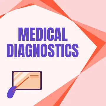 Text caption presenting Medical Diagnostics. Concept meaning a symptom or Illustrazione stock