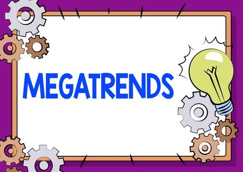 Text caption presenting Megatrends. Concept meaning global patterns related to Stock Illustration