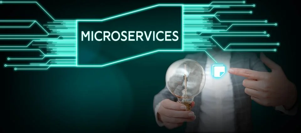 Text caption presenting Microservices. Internet Concept Software development Stock Photos
