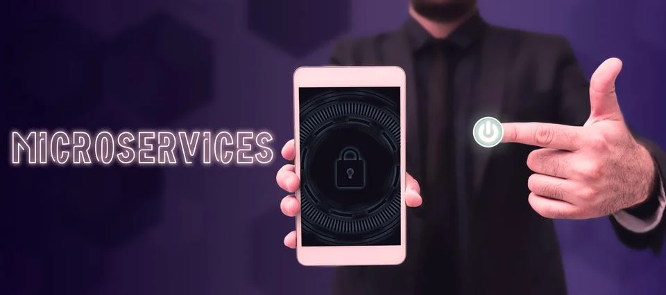 Text caption presenting Microservices. Word Written on Software development Foto stock