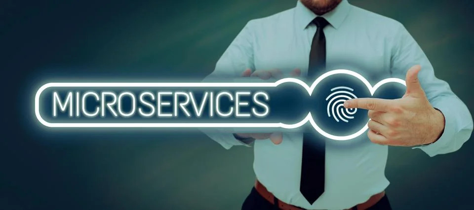 Text caption presenting Microservices. Word Written on Software development Stock Photos