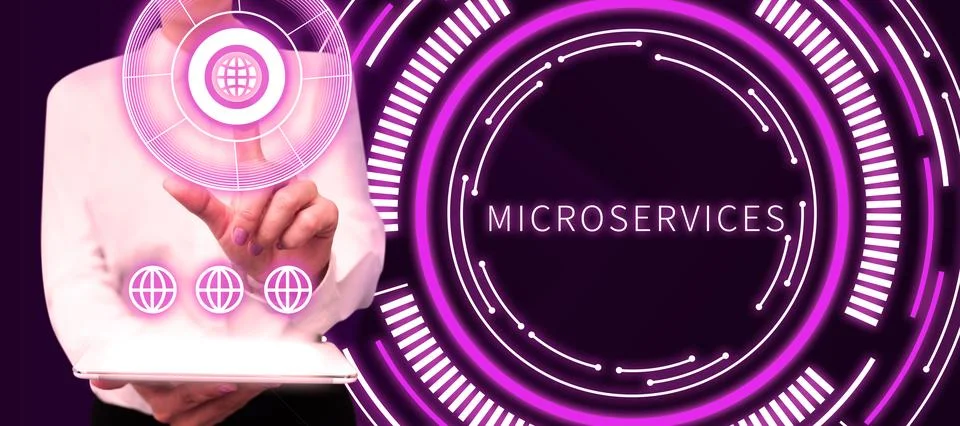 Text caption presenting Microservices. Word Written on Software development Stock Photos