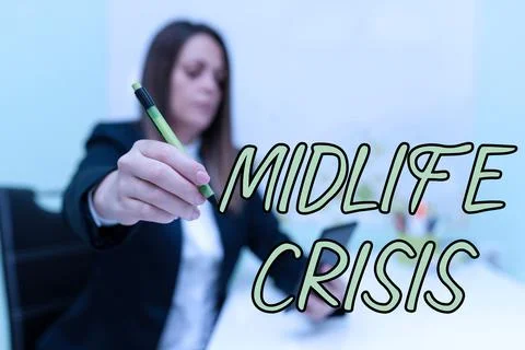 Text caption presenting Midlife Crisis, Business concept Software development Photos