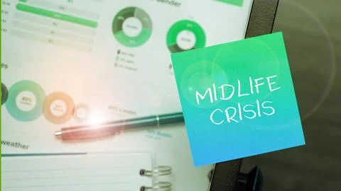 Text caption presenting Midlife Crisis. Word for Software development technique Stock-Fotos