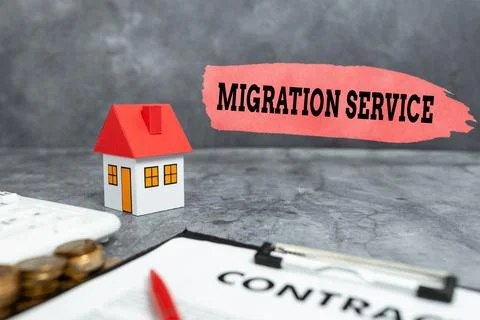 Text caption presenting Migration Service. Business idea moving of company data Stock Photos