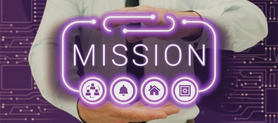 Text caption presenting Mission. Concept meaning important task are given to do 스톡 사진