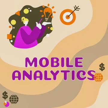 Text caption presenting Mobile Analytics. Concept meaning studies the behavio Stock Illustration