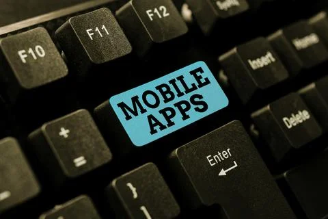 Text caption presenting Mobile Apps. Word Written on a software application 스톡 사진