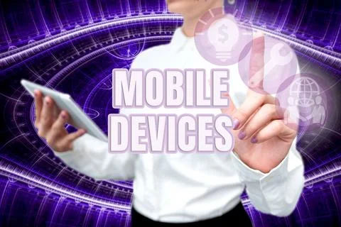 Text caption presenting Mobile Devices. Conceptual photo A portable computing 스톡 사진