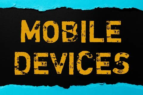 Text caption presenting Mobile Devices. Internet Concept A portable computing Stock Photos