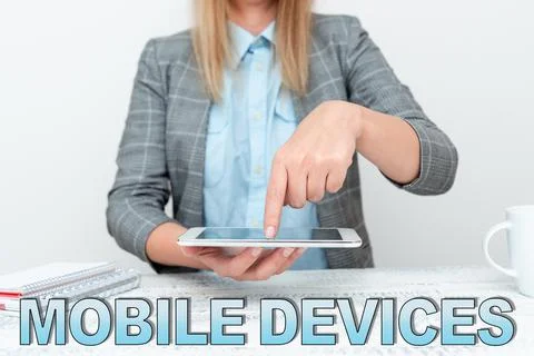 Text caption presenting Mobile Devices. Internet Concept A portable computing 스톡 사진