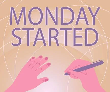 Text caption presenting Monday Started. Word for getting ready for new week Rest Stock Illustration