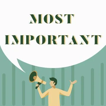 Text caption presenting Most Important. Business idea Greatest or highest degree Stock Illustration