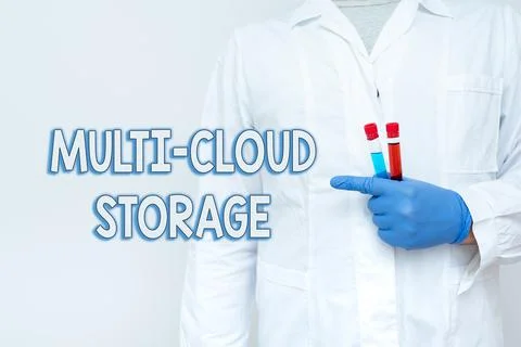 Text caption presenting Multi Cloud Storage. Word for use of multiple cloud 스톡 사진