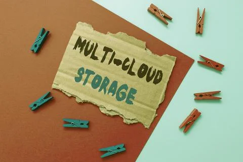 Text caption presenting Multi Cloud Storage. Business showcase use of multiple Stockfoto's