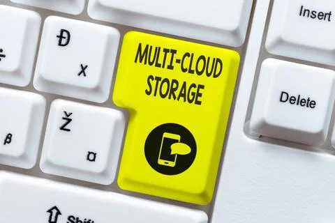 Text caption presenting Multi Cloud Storage. Business concept use of multiple 스톡 사진