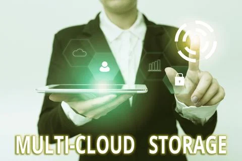 Text caption presenting Multi Cloud Storage. Word for use of multiple cloud 스톡 사진
