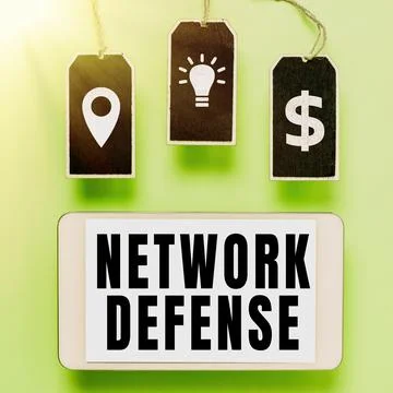 Text caption presenting Network Defense. Word Written on easures to protect and Illustrazione stock