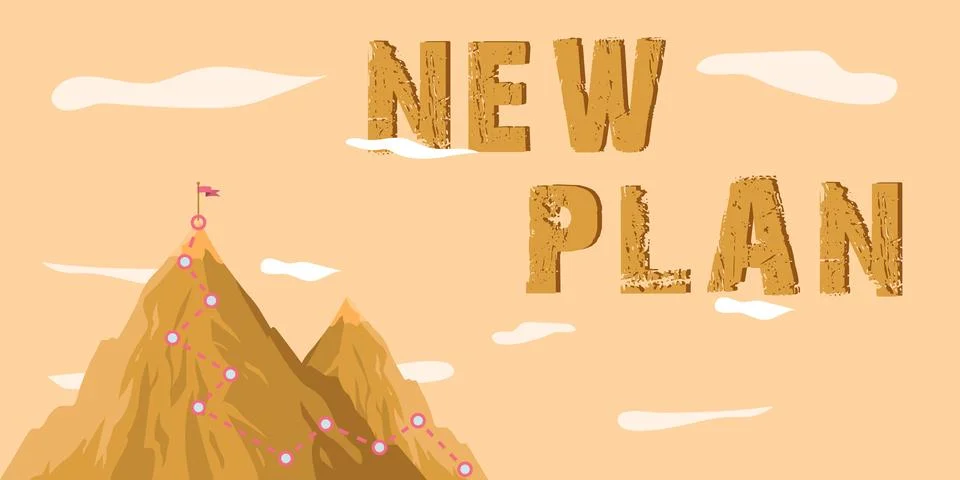 Text caption presenting New Plan. Word Written on Start of a detailed proposal Stock Illustration