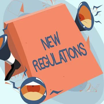 Text caption presenting New Regulations. Business idea Regulation controlling Ilustración de archivo