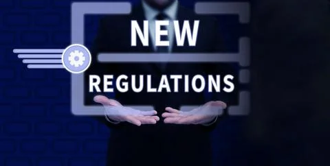 Text caption presenting New Regulations. Word Written on Regulation controlling Stock Photos