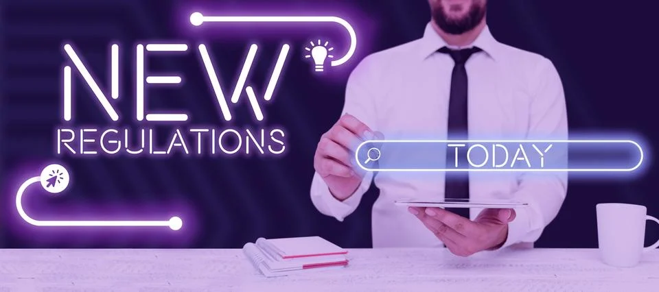 Text caption presenting New Regulations. Internet Concept Regulation controlling Stock Photos