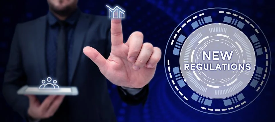 Text caption presenting New Regulations. Business concept Regulation controlling Stock Photos