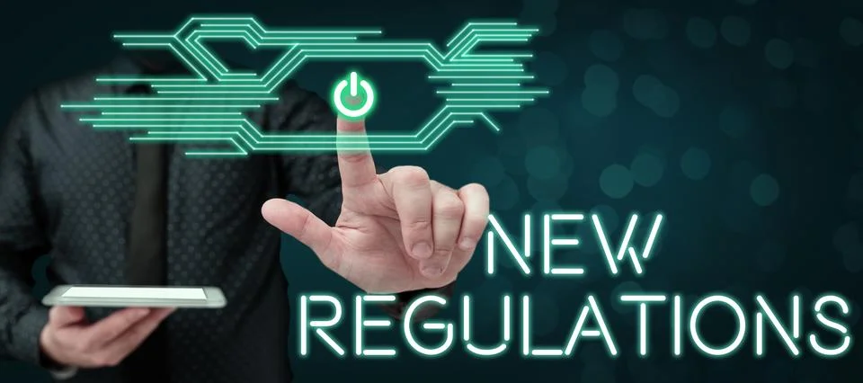 Text caption presenting New Regulations. Business concept Regulation controlling Stock Photos