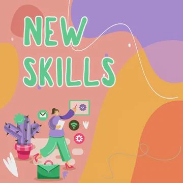 Text caption presenting New Skills. Business approach Recently Acquired Learned Stock Illustration