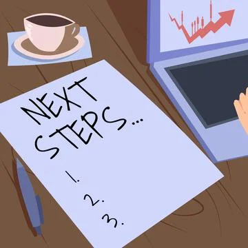 Text caption presenting Next Steps . Word Written on numper of process going to Stock Illustration