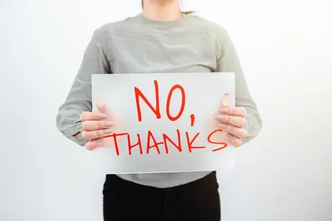 Text caption presenting No, Thanks. Business showcase Answering question using Stock Photos