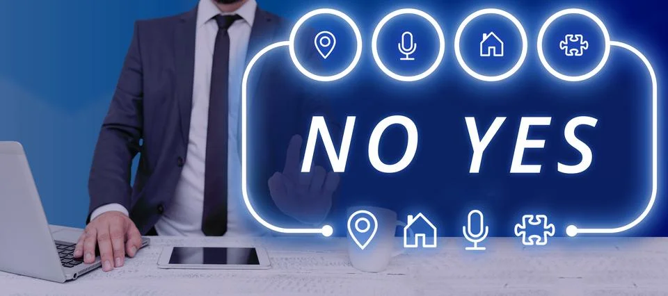 Text caption presenting No Yes. Internet Concept Answering question using these Stock Photos