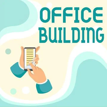 Text caption presenting Office Building. Business idea Commercial buildings are Ilustración de archivo