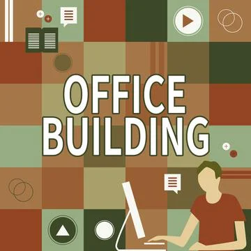 Text caption presenting Office Building. Business showcase Commercial buildings Ilustración de archivo