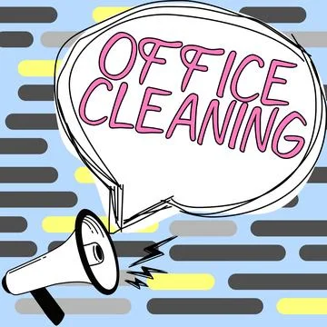 Text caption presenting Office Cleaning. Word for the action or process of Ilustración de archivo