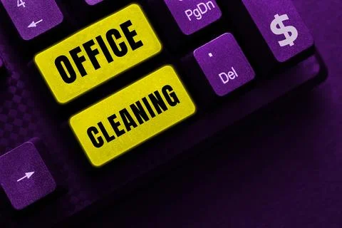 Text caption presenting Office Cleaning. Business idea the action or process of Stock Photos