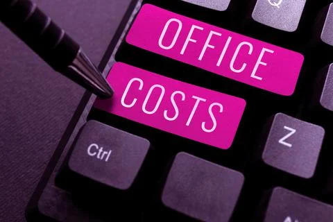 Text caption presenting Office Costs. Word Written on amount of money paid to Foto stock