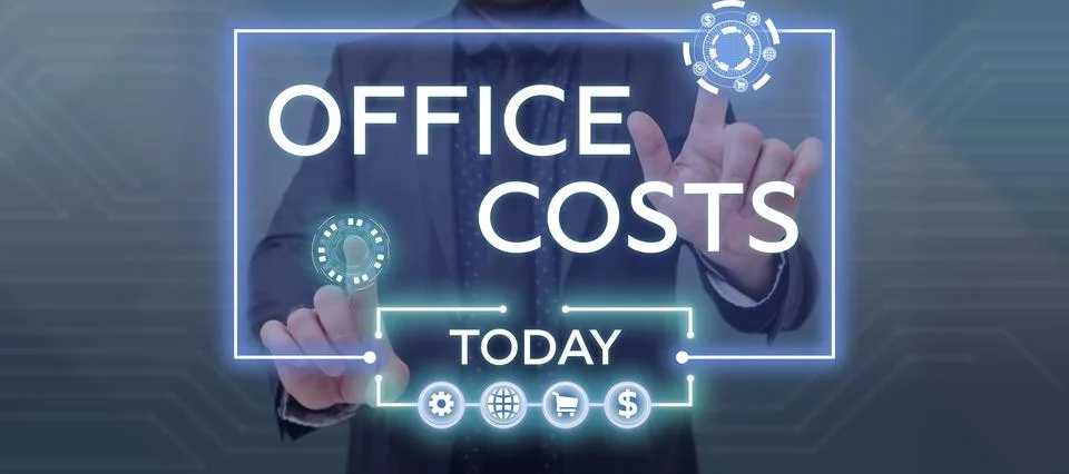 Text caption presenting Office Costs. Business idea amount of money paid to Foto stock