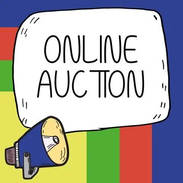 Text caption presenting Online Auction. Word for process of buying and selling イラスト素材