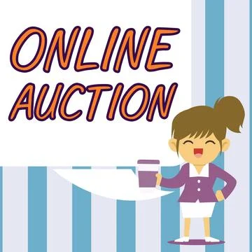 Text caption presenting Online Auction. Word for process of buying and selling イラスト素材