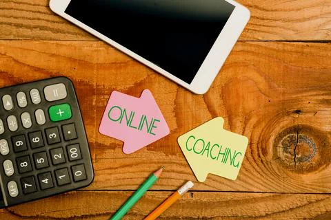 Text caption presenting Online Coaching. Business idea Learning from online and 写真素材