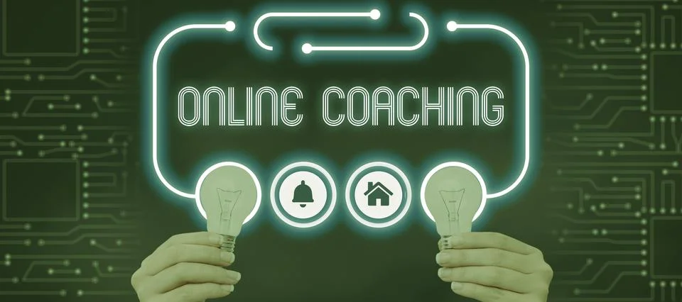 Text caption presenting Online CoachingLearning from online and internet with 写真素材