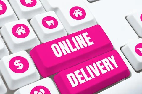 Text caption presenting Online Delivery, Business approach the act or manner  Stock Photos