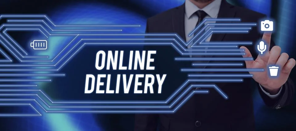 Text caption presenting Online Delivery. Concept meaning the act or manner of 写真素材